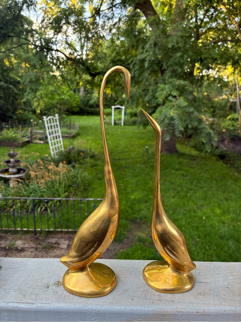 Vintage MCM Brass Swans 9” and 10.5”
